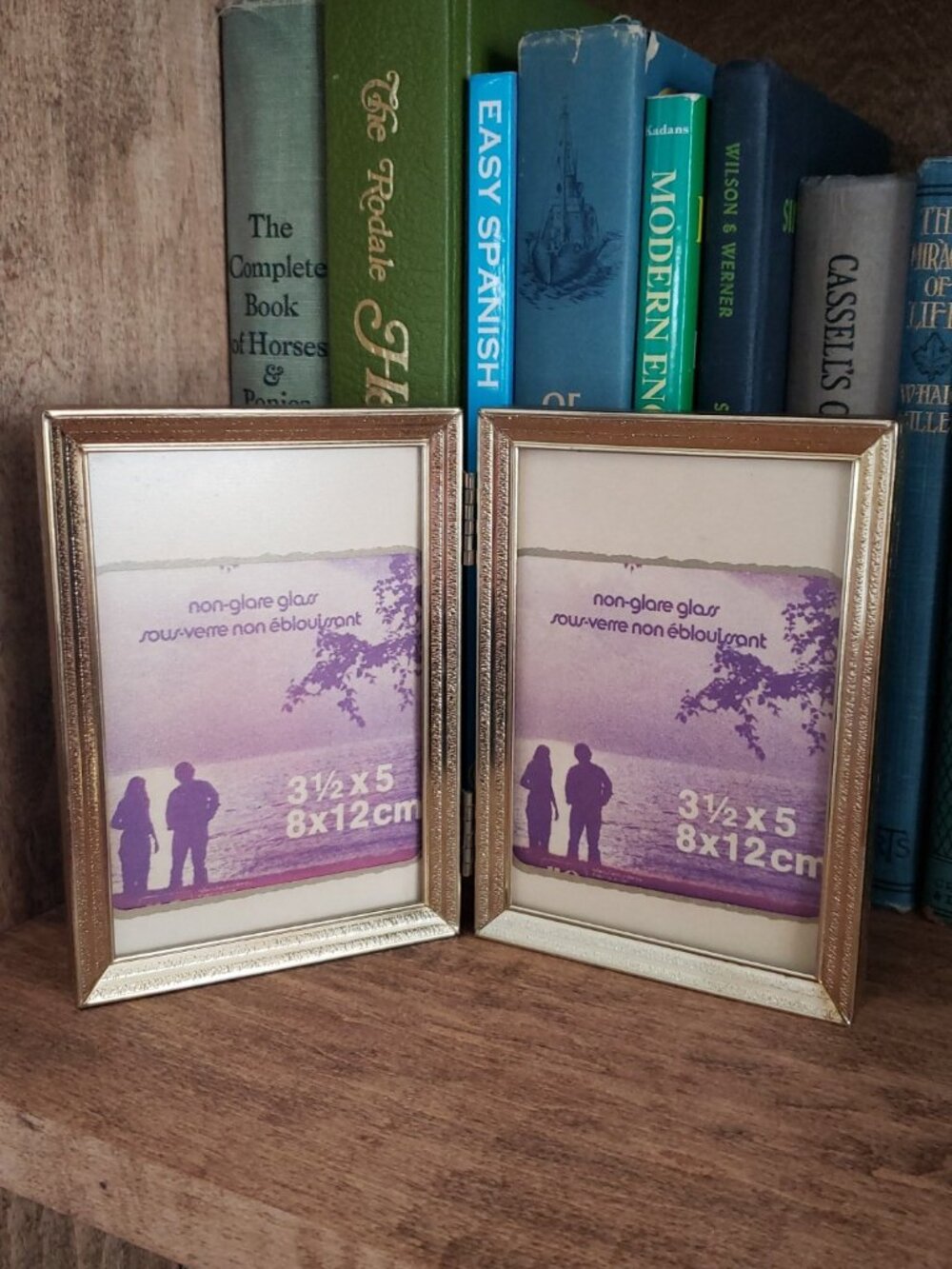 Vintage Double Fold Solid Brass Photo Frame Fits 3.5”x5” Pictures, New Old Stock